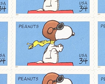 Snoopy Stamp Sheet, Unused US 34 Cent Stamps, 20 Stamps, 2000, Vintage Collectible Stamps
