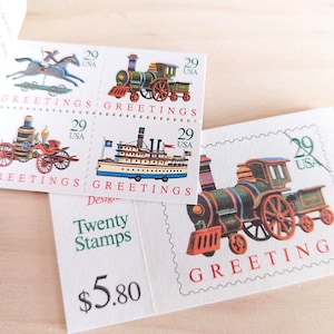 Heft mit 20 Grüßen US Briefmarken, 29 Cent Briefmarken, Vintage Transportmittel Urlaubsport Porto