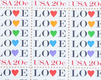 Sheet of 50 Heart Love Stamps, Vintage Unused USPS 20 Cent Postage Stamps, Love Stamps 1984, Gummed, Vintage Collectible Stamps