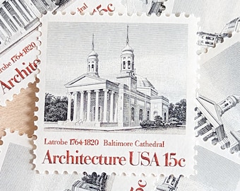 10 Baltimore Cathedral Architecture Stamps, 1979 Unused Postage Stamps, 15 Cent Stamps, Latrobe 1764-1820