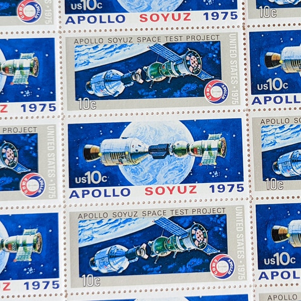 Sheet of 24 Apollo Soyuz Space Test Project Stamps, 10 Cent, 24 Unused Stamps, 1975
