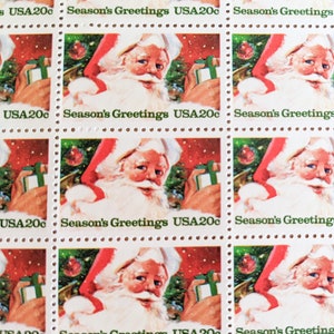 Folha de selos de boas festas do Papai Noel com 50 selos postais de 20 centavos dos EUA, 1983, não utilizados