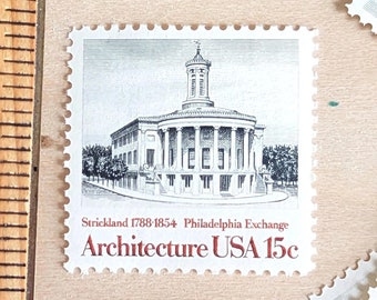10 Philadelphia Exchange Architecture Stamps, 1979 Unused Postage Stamps, 15 Cent Stamps, Strickland 1788-1854, Vintage Collectible Stamps