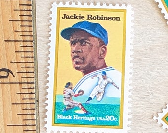 10 Jackie Robinson Stamps, Vintage Unused USPS 20 Cent Postage Stamps, Black Heritage, 1982 Gummed