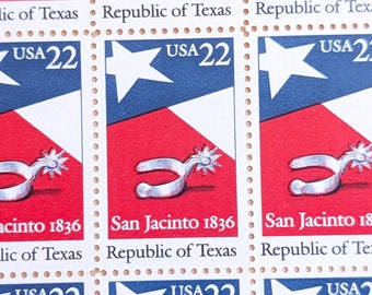 Bogen mit 50 Republik von Texas Briefmarken, 1986 unbenutzte Briefmarken, 22 Cent Briefmarken