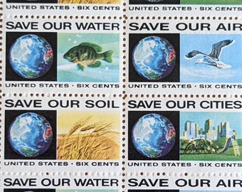 Hoja de 50 sellos "Salvemos el agua, el aire, el suelo y las ciudades", 6 centavos, 50 sellos sin usar