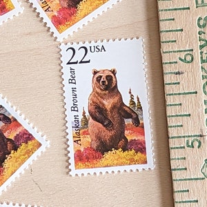 5 sellos postales sin usar de oso pardo de Alaska, 22 centavos, 1987