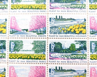 Sheet of 50 Plant for More Beautiful Cities Stamps, 6 Cent, 50 Unused Stamps, Vintage Collectible Stamps