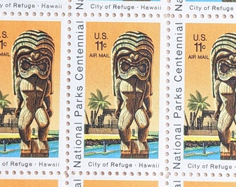 Sheet of 50 National Parks Centennial City of Refuge Hawaii Air Mail Stamps, 11 Cent 1972 Unused Postage Stamps