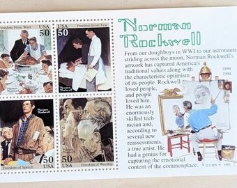切手ヴィンテージ ノーマン・ロックウェル記念切手シート、1993年未使用切手、50セント