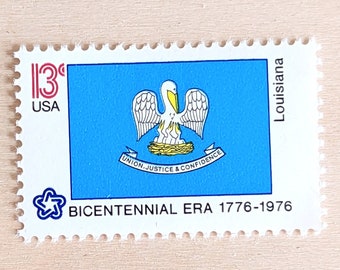 10 Louisiana State Flag Stamps, Vintage Unused USPS 13 Cent Stamps, 1976 Gummed Stamps