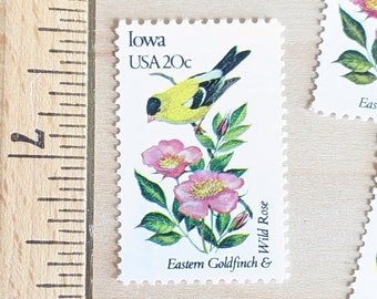 5 Iowa State Stamps, Vintage Unused USPS 20 Cent Postage, State Bird and Flower, 1982 Gummed