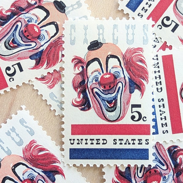 10 Circus Clown Stamps, Unused Postage Stamps, 5 Cent Stamps
