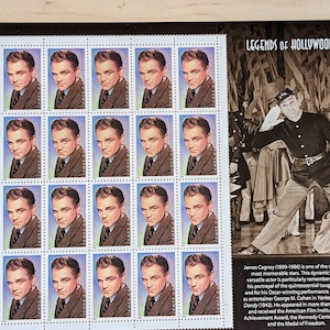James Cagney Unused US Stamp Sheet, 1998, Sheet of 20, 33 Cent Stamps, Legends of Hollywood, Vintage Collectible Stamps