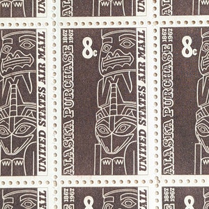Hoja de 50 sellos de correo aéreo de Alaska Purchase, 1967, sellos postales de 8 centavos sin usar