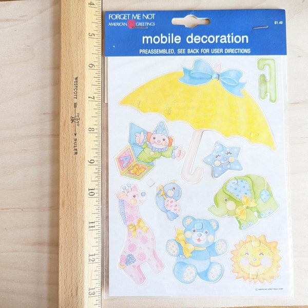 Baby Umbrella Paper Mobile Decoration, American Greetings 1985 In Original Packaging, 7.5x5.5 Inches