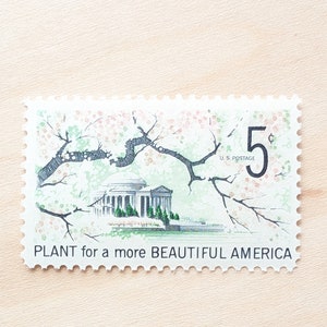 Conjunto de 10 sellos de 5 centavos con la frase "Planta para una América más bella", sin usar, de EE. UU., 1966