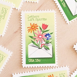 Sellos postales de 10 cartas que elevan el ánimo, sellos de 15 centavos, sellos con letras florales de 1980