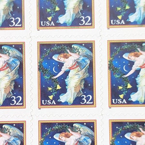 Sheet of 20 Angel Christmas Stamps, 32 Cent Unused US Stamps, 1995, Vintage Collectible Stamps