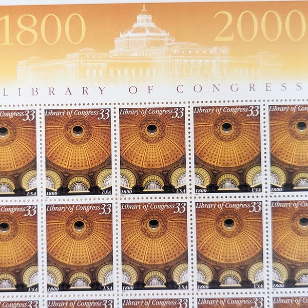 Library of Congress Unused Postage Stamp Sheet, 1999, Twenty 33 Cent Stamps