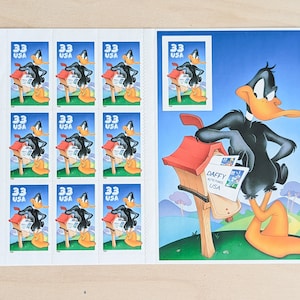 Daffy Duck Looney Tunes 1999 Nieużywany znaczek pocztowy Pamiątkowy arkusz, dziesięć znaczków 33 centów