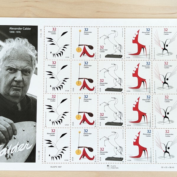 Alexander Calder Unused US Stamp Sheet, 1997, Sheet of 20, 32 Cent Stamps