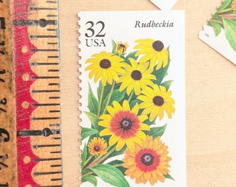 5 Rudbeckia Flower Stamps, Vintage Unused USPS 32 Cent Stamps, Fall Garden Flowers, 1995 Gummed Stamps
