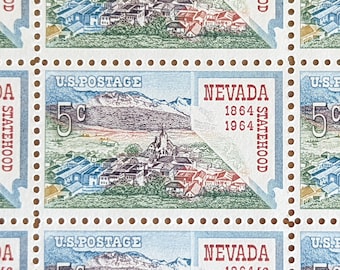 Bogen mit 50 Nevada Statehood Briefmarken, 5 Cent, 50 unbenutzte Briefmarken, 1964, Vintage Sammlermarken