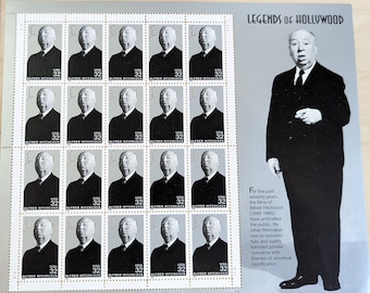 Alfred Hitchcock Unused US Stamp Sheet, 1997, Sheet of 20, 32 Cent Stamps, Legends of Hollywood, Vintage Collectible Stamps