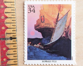 ハワード・パイル5枚、34セント、アメリカイラストレーター切手、未