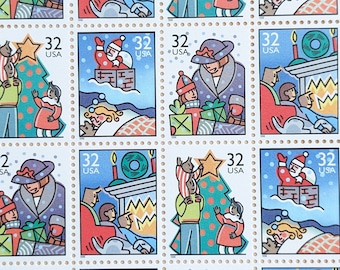 Bogen mit 50 Weihnachtsbriefmarken, 1995 unbenutzte Weihnachtsbriefmarken, 32-Cent-Briefmarken, selbstklebende Briefmarken