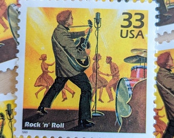 5 sellos de Rock 'n' Roll, antiguos, sin usar, de USPS, de 33 centavos, 1998, engomados