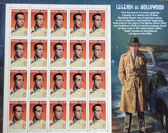 Legends of Hollywood Stamp Sheet, Humphrey Bogart, Unused US 32 Cent Stamps, 20 Stamps, 1997, Vintage Collectible Stamps