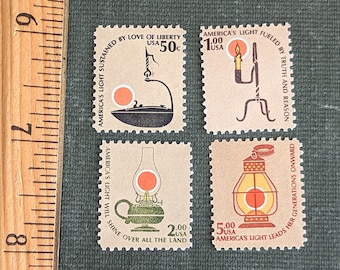 Set of 4 Americana Lantern Postage Stamps, Unused Postage, 1975-79 Scott #1608-1612, Mint, Never Hinged, Vintage Collectible Stamps