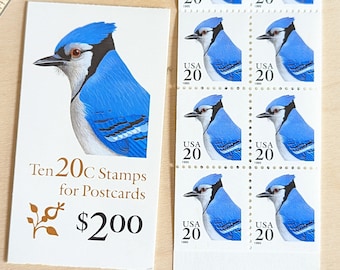 Bluehäy 1995 Broschüre mit zehn 20-Cent-Briefmarken, blauer Vogel, Vintage Sammlerstempel