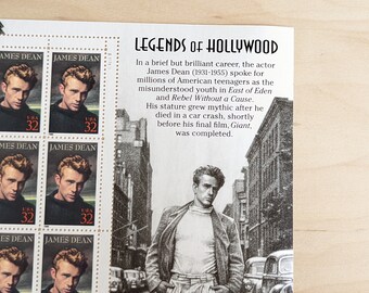 ハリウッドの伝説の切手シート、ジェームズ・ディーン、未使用の米国32