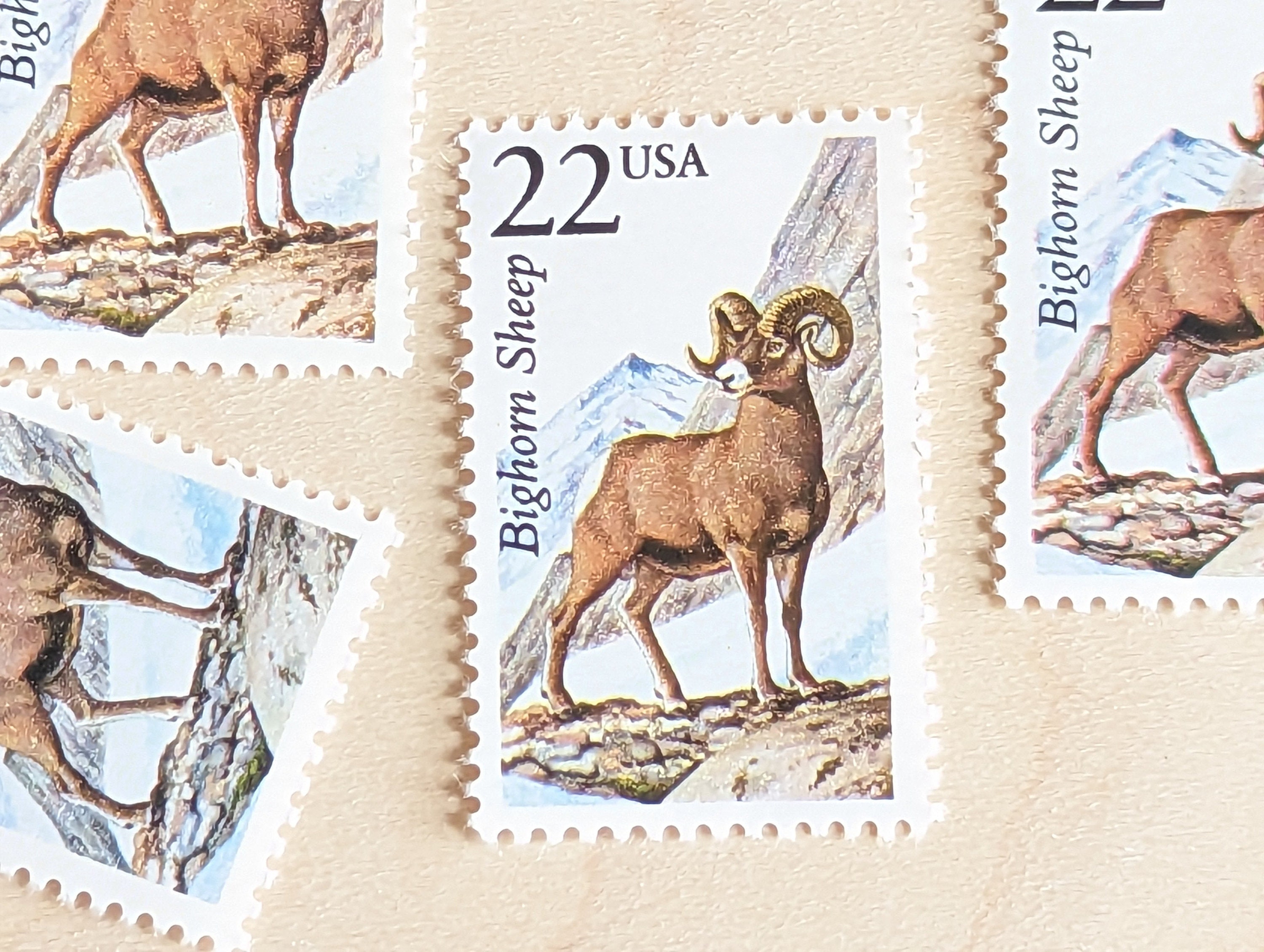 5 Bighorn Sheep Stamps, Unused USPS 22 Cent Postage Stamps, North