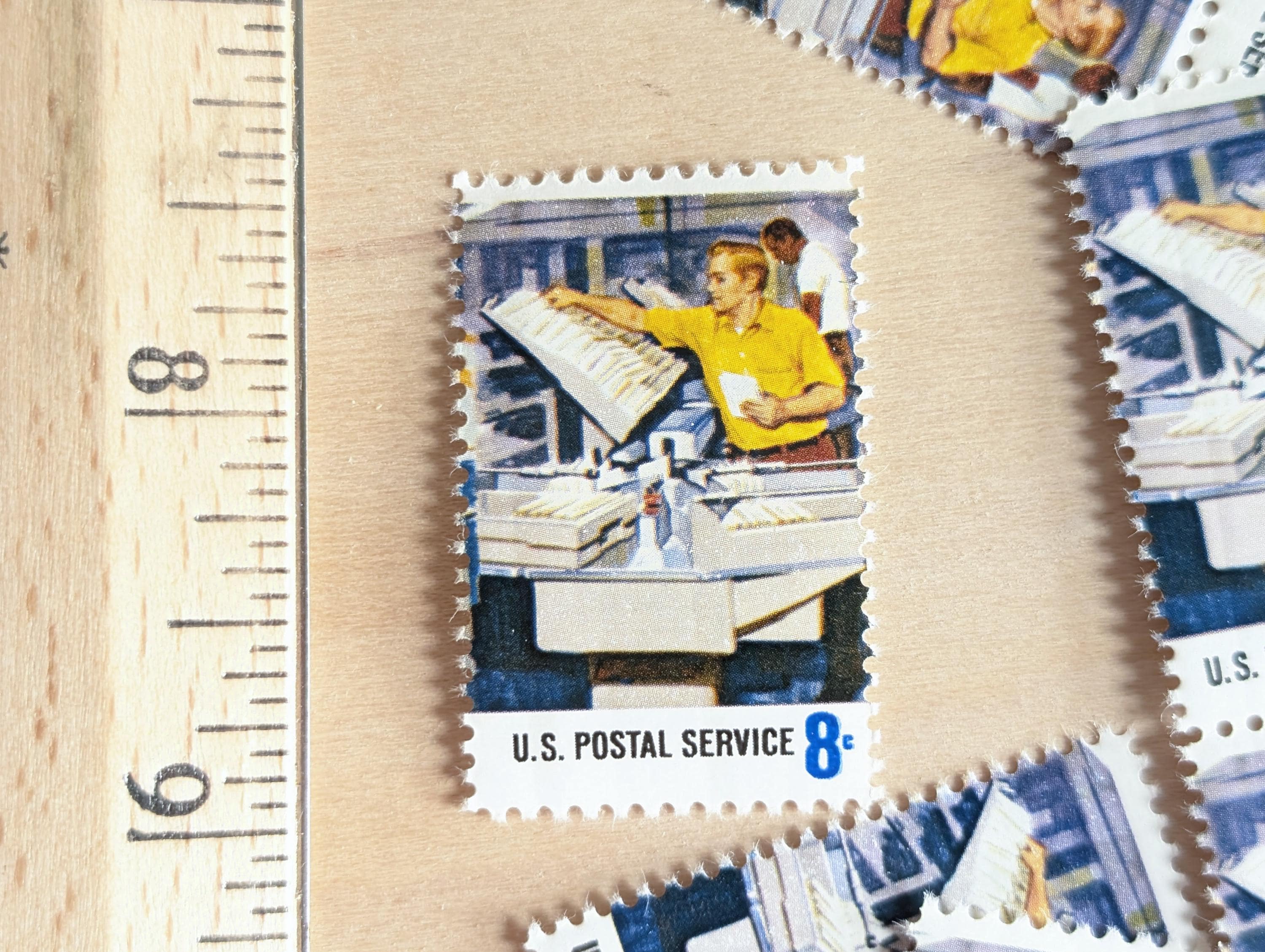 10 U.S. Postal Service Stamps, Vintage Unused USPS 8 Cent Postage