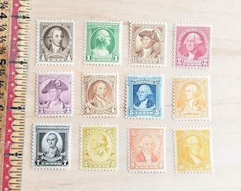 Collection of 12 George Washington Bust Stamps, 1/2 to 10 Cent Stamps from 1932, Postage Stamp Collection, MNH, Vintage Collectible Stamps