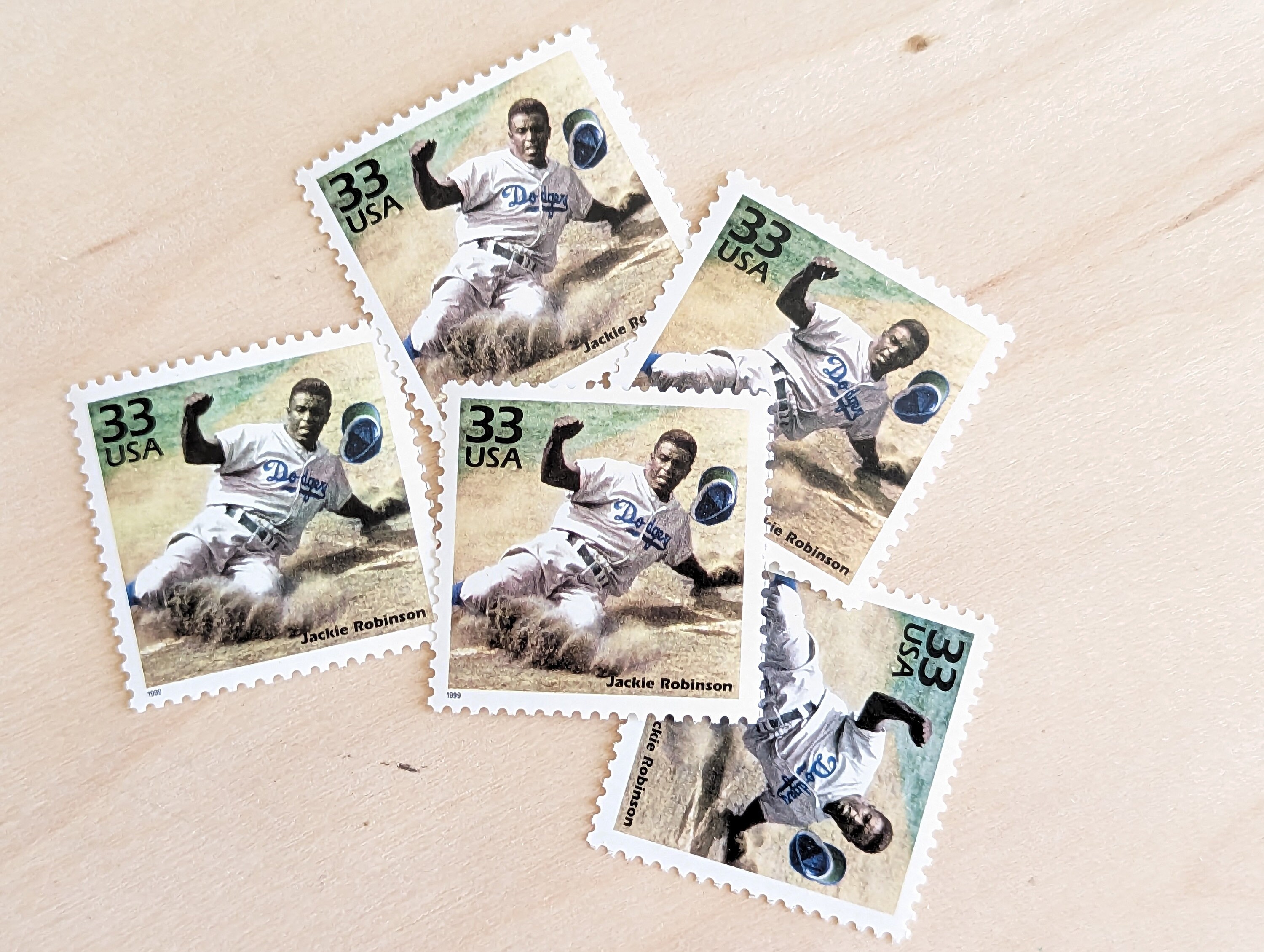 ジャッキー・ロビンソン切手5枚セット、未使用の米国郵政公社（USPS