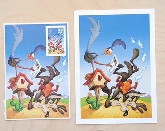 Wile E. Coyote & Road Runner Postcard, Looney Tunes 2000 20 Cent Postcard and Souvenir Sheet With 33 Cent Stamp