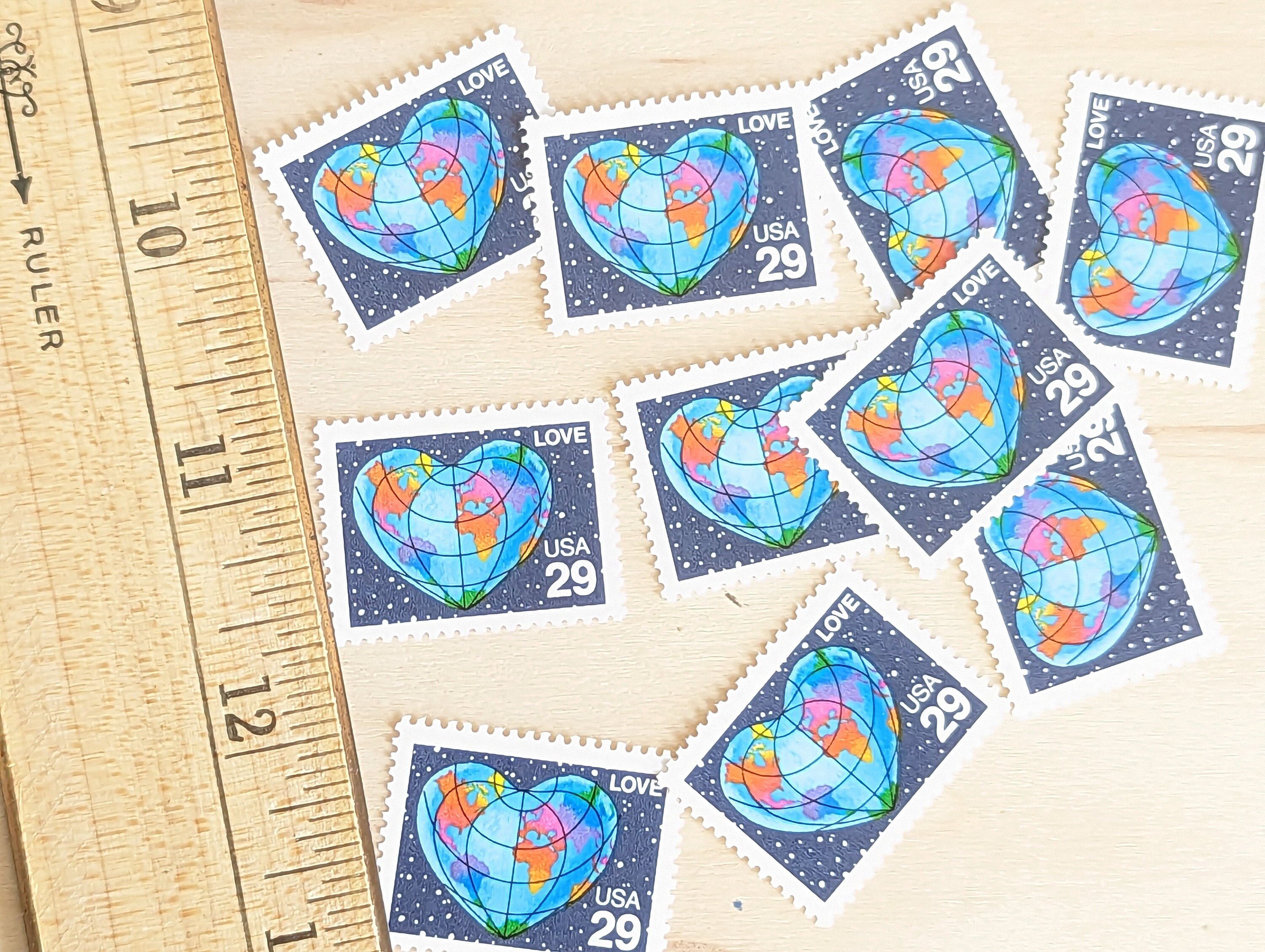 10 Earth Love Stamps Vintage Heart Shaped Planet Earth from Space