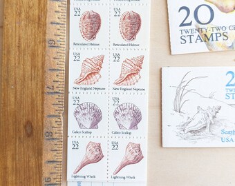 20枚の貝殻切手が入った冊子、ヴィンテージの未使用USPS 22セント切手