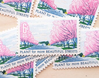 ピンクの植物でより美しい街並みを！切手10枚セット、未使用の米国郵政