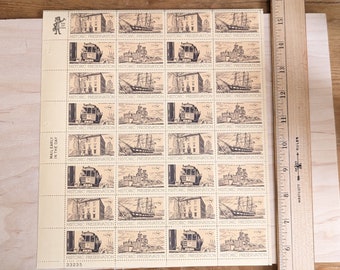 切手。アメリカ32セント切手。 1971年米国歴史保存切手32枚セット、8セント切手、トロリー、船舶