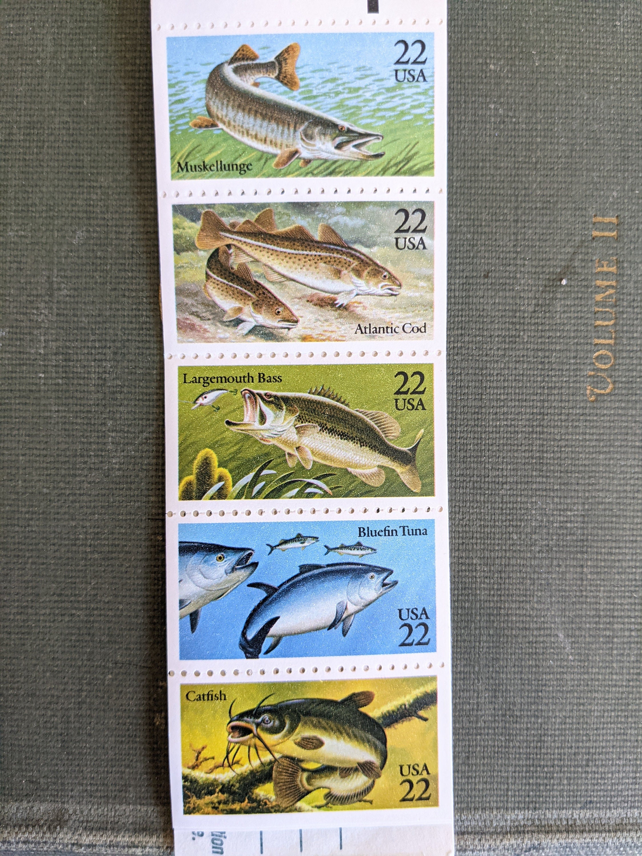 1986年発行 魚柄切手帳、米国郵政公社（USPS）切手 22セント、10枚綴り
