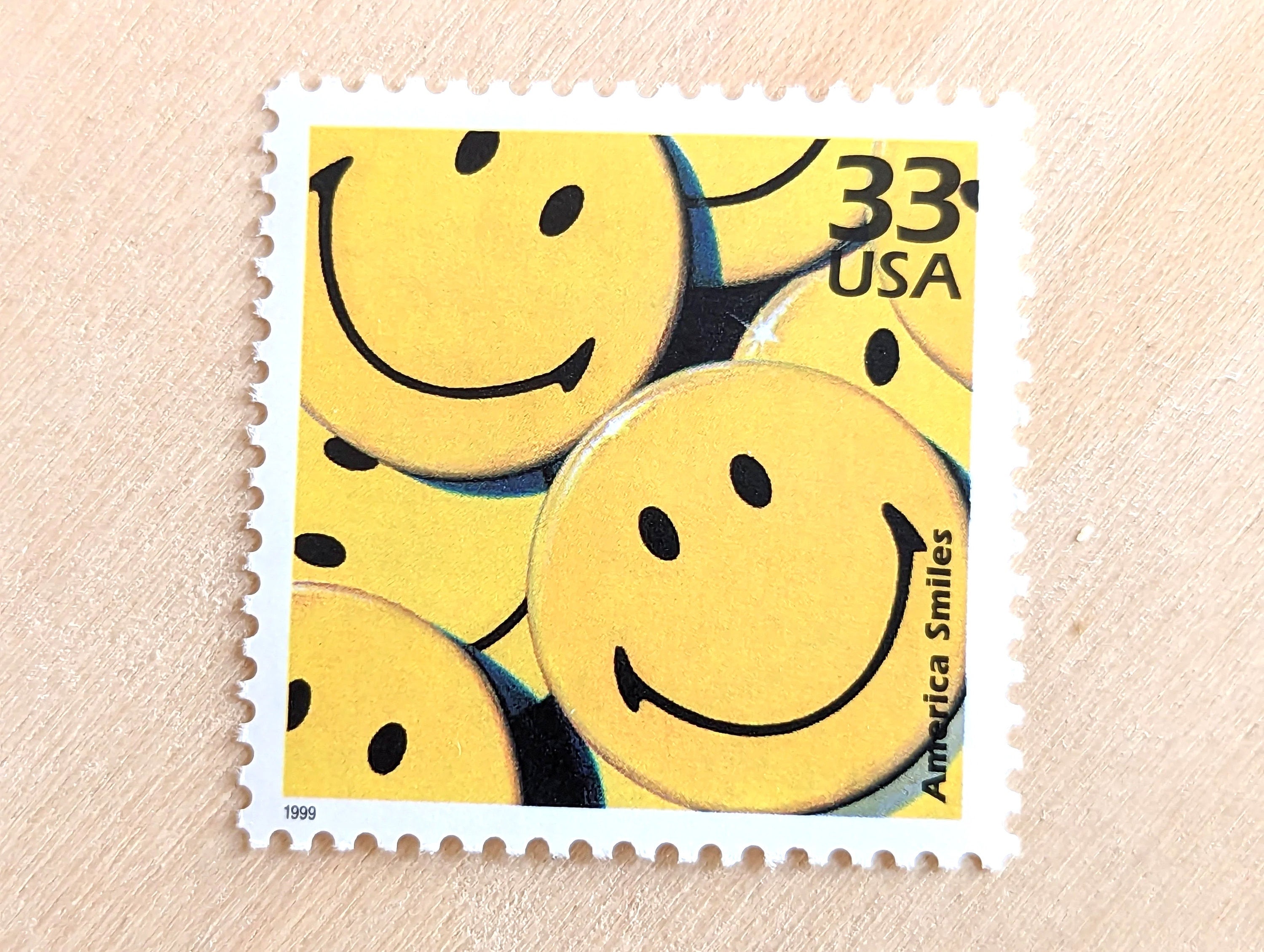 5 Smiley Face Stamps, Vintage Unused USPS 33 Cent Postage Stamps