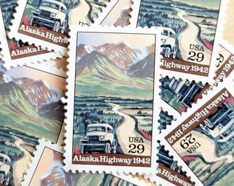 10 Alaska Highway Stamps, Vintage Unused USPS 29 Cent Postage Stamps, 1992 Gummed