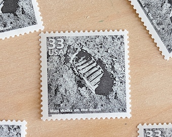 5 Man on The Moon Stamps, Vintage Unused USPS 33 Cent Postage Stamps, 1960s Celebrate The Century, 1998 Gummed Stamps