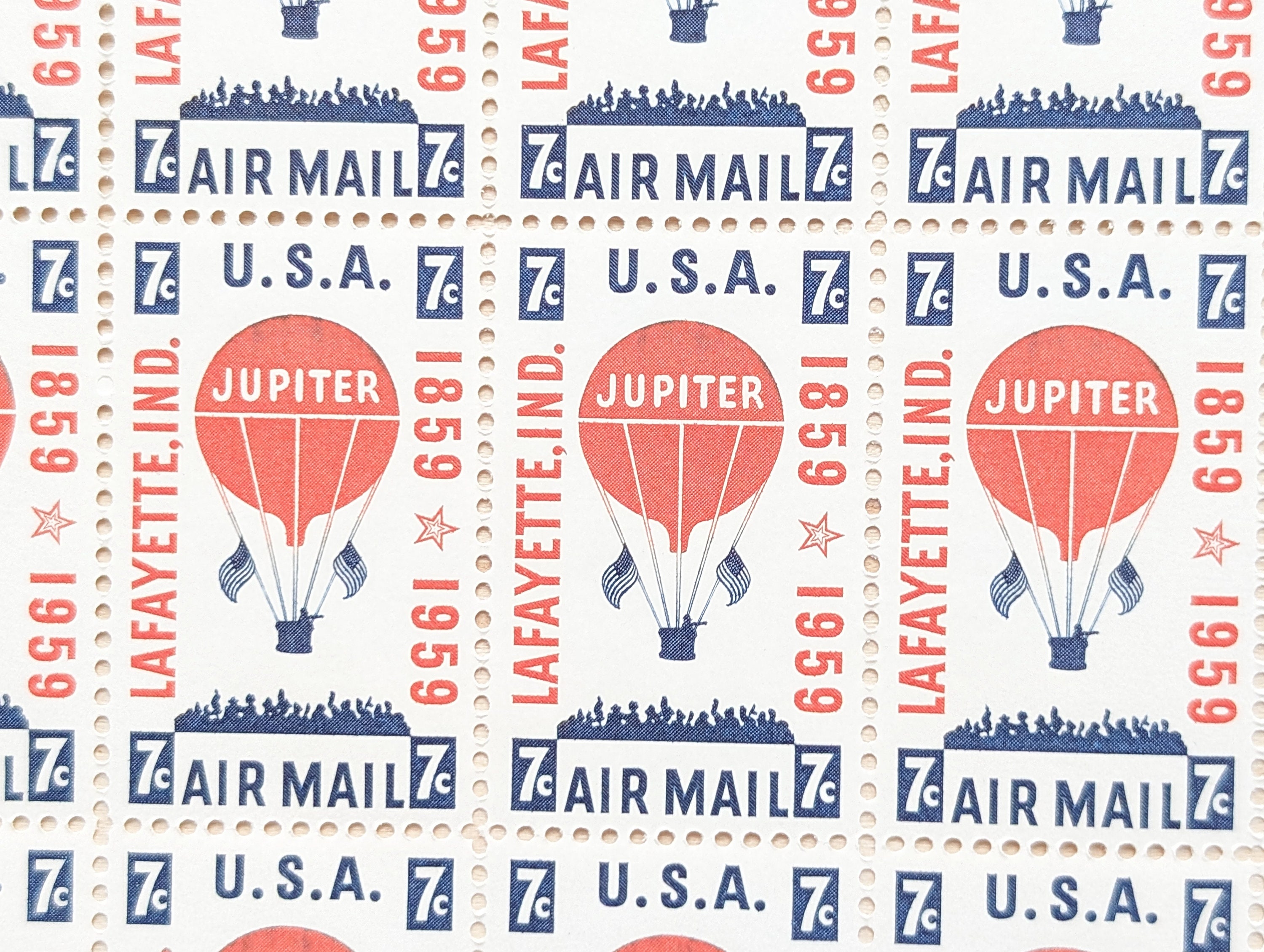 Sheet of 50 Hot Air Balloon, 7 Cent, 1959 Unused Postage Stamps